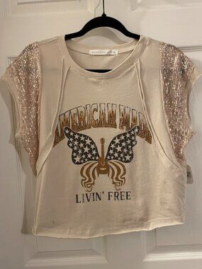 Altar'd State Cropped Americana Butterfly Tee